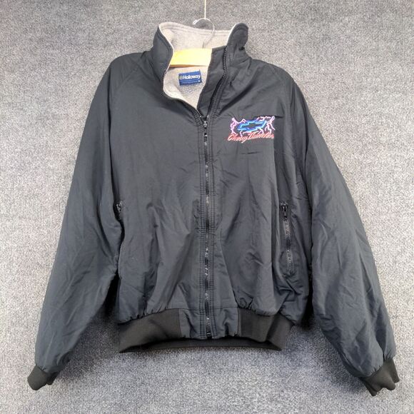 Holloway Men's Chevrolet Windbreaker Jacket Medium Black Polyester Vintage - Picture 2 of 14